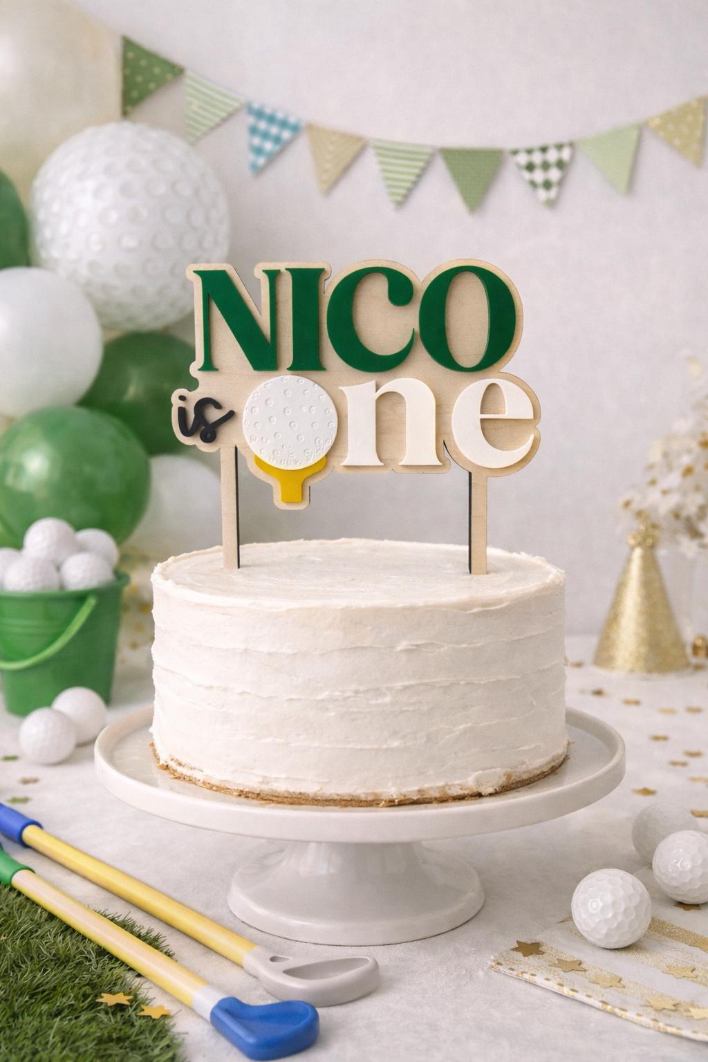 Golf First Birthday Cake Topper, Hole in One 1st Birthday, Personalized Name Golf Cake Topper, One Year Old Birthday Decor
