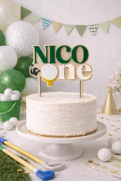 Golf First Birthday Cake Topper, Hole in One 1st Birthday, Personalized Name Golf Cake Topper, One Year Old Birthday Decor