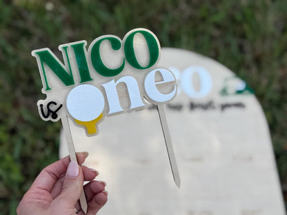Golf First Birthday Cake Topper, Hole in One 1st Birthday, Personalized Name Golf Cake Topper, One Year Old Birthday Decor