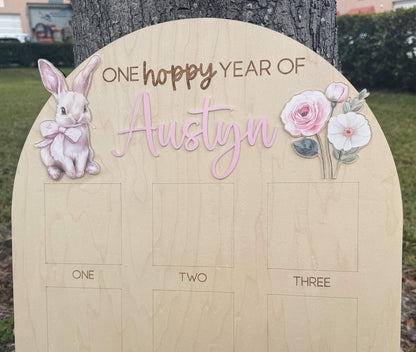 Bunny First Birthday Milestone Board, One Hoppy Year Photo Board, Some Bunny Is One Party Decor, Floral Girl 1st Birthday Sign