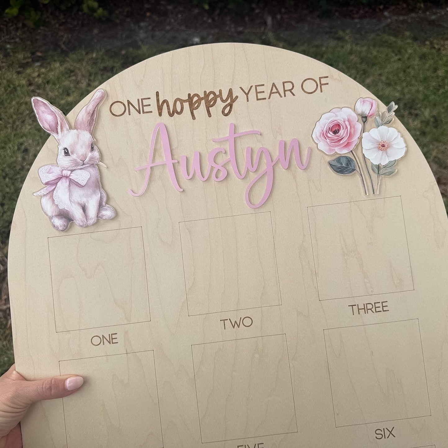 Bunny First Birthday Milestone Board, One Hoppy Year Photo Board, Some Bunny Is One Party Decor, Floral Girl 1st Birthday Sign