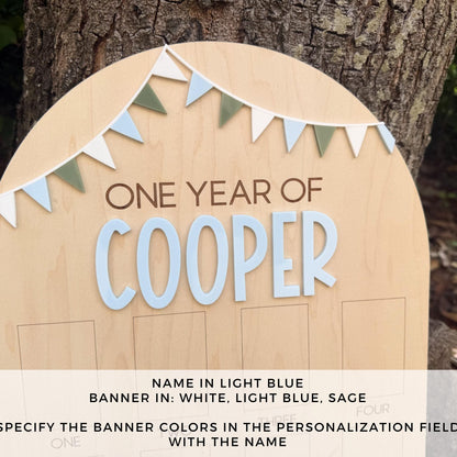 First year Photo Board, One Year of First Birthday Sign, First Birthday Bunting Banner, First Birthday Decor, Monthly Baby Photo Display
