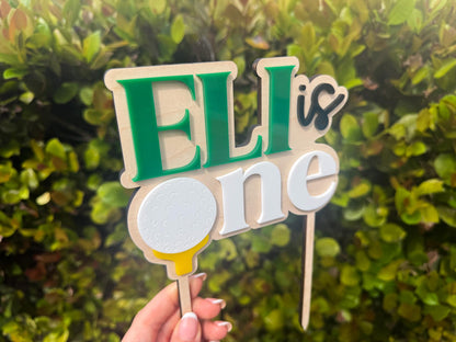 Golf First Birthday Cake Topper, Hole in One 1st Birthday, Personalized Name Golf Cake Topper, One Year Old Birthday Decor