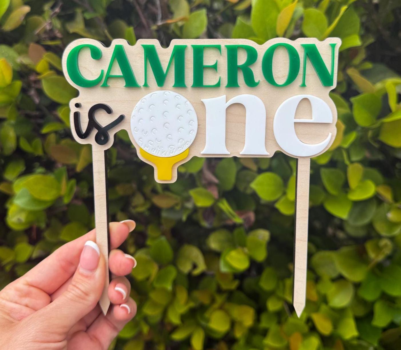 Golf First Birthday Cake Topper, Hole in One 1st Birthday, Personalized Name Golf Cake Topper, One Year Old Birthday Decor