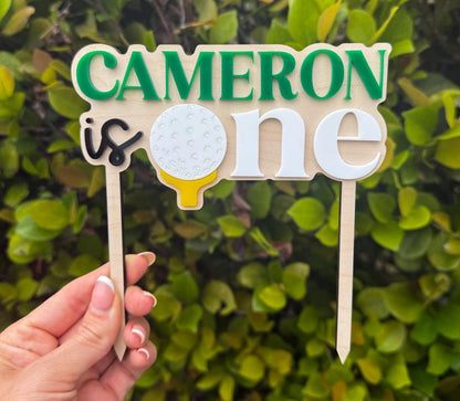 Golf First Birthday Cake Topper, Hole in One 1st Birthday, Personalized Name Golf Cake Topper, One Year Old Birthday Decor