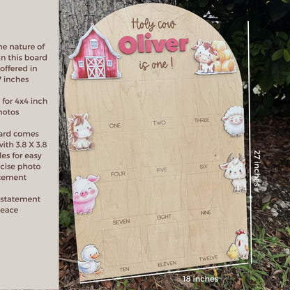 Holy Cow First Birthday Photo Board, Farm Theme Monthly Milestone Picture Board, My First Year Birthday Party Decor, Farm Theme 1st Birthday