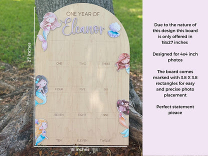 Mermaid First Birthday Photo Board, Oneder the Sea Birthday Decor, One Year Of Milestone Board, Mermaid Birthday Sign, Monthly Photo Display