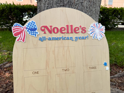 All American Girl Birthday Board, Americana First Birthday Board, Patriotic First Birthday Photo Display, Fourth of July Birthday Decor
