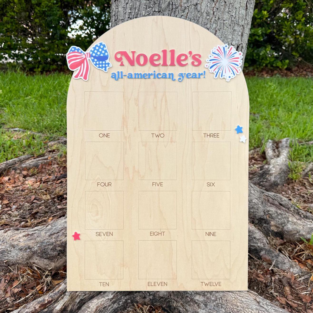 All American Girl Birthday Board, Americana First Birthday Board, Patriotic First Birthday Photo Display, Fourth of July Birthday Decor