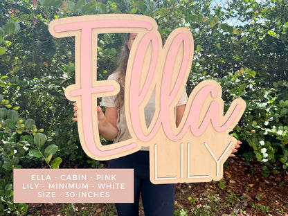 Nursery Name Sign, Large Wood Baby Name Sign, Above Crib Name Sign, Girl Name Sign, Layered Baby Name Sign, Boy Name Sign