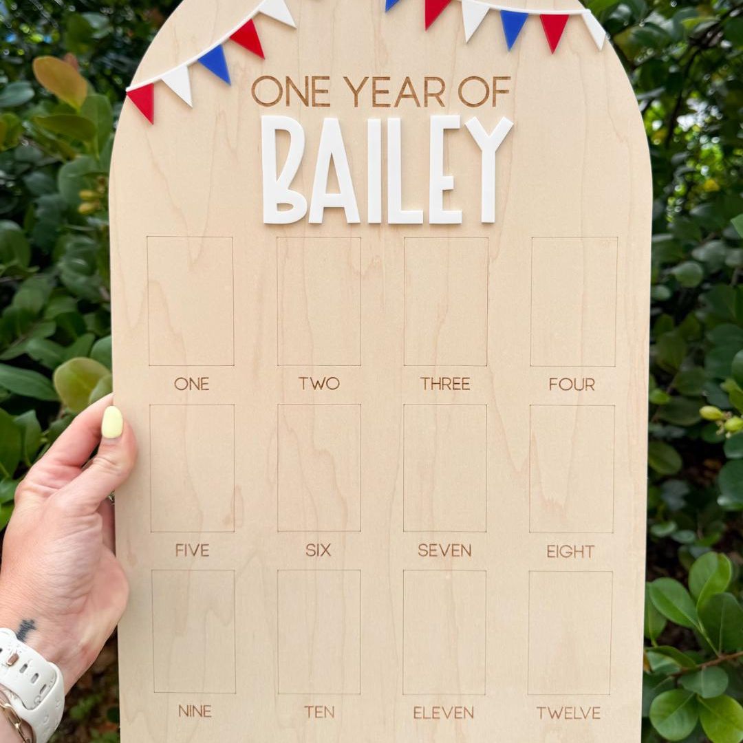 First year Photo Board, One Year of First Birthday Sign, First Birthday Bunting Banner, First Birthday Decor, Monthly Baby Photo Display