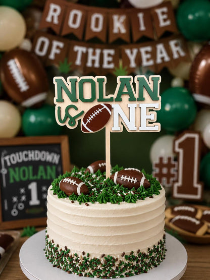 First Birthday Football Cake topper, First Year Down Birthday, Football Smash Cake, Custom Name Football First Birthday Cake Topper