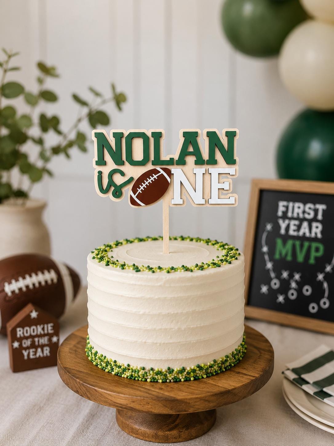 First Birthday Football Cake topper, First Year Down Birthday, Football Smash Cake, Custom Name Football First Birthday Cake Topper