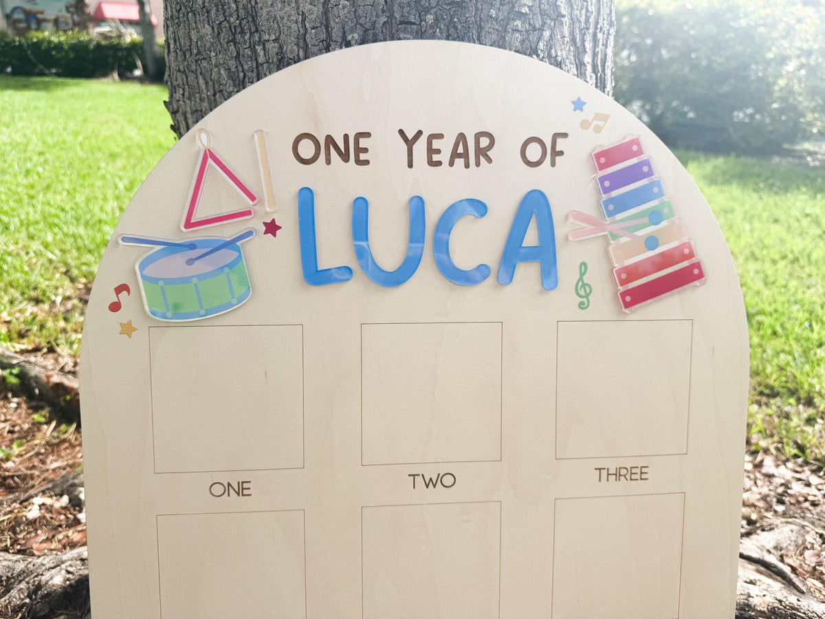 First Birthday Photo Board, Music Theme First Birthday, Musical Instrument First Photo Board, 1st Birthday Song Dance Party, 12 Month Photo