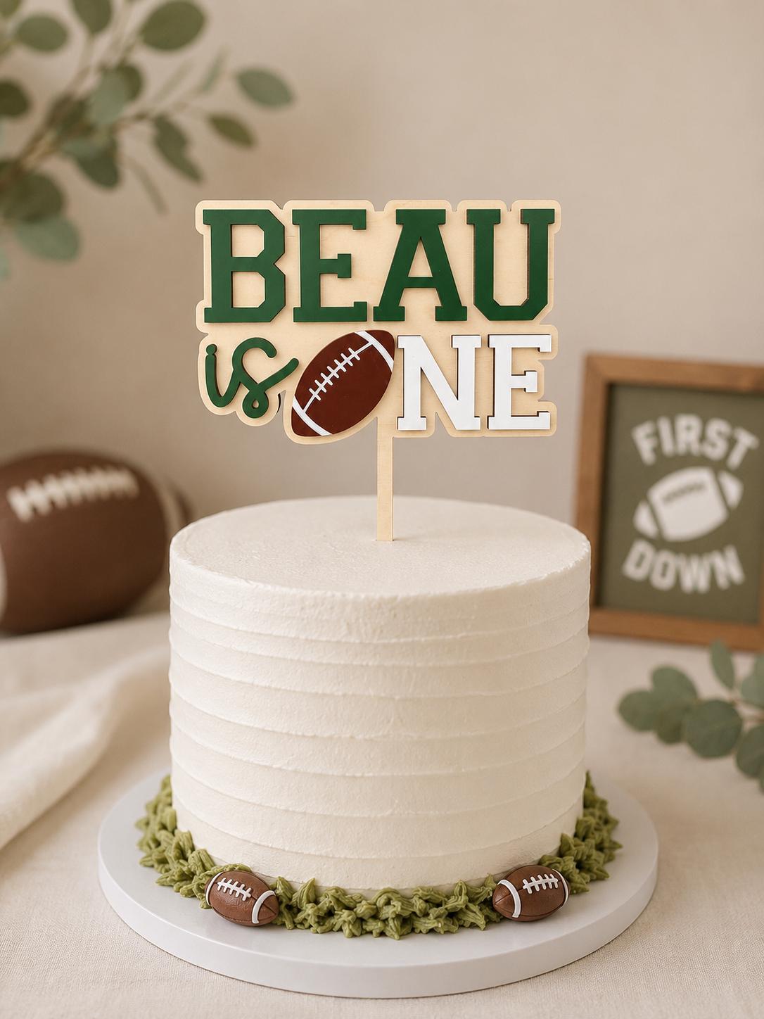 First Birthday Football Cake topper, First Year Down Birthday, Football Smash Cake, Custom Name Football First Birthday Cake Topper