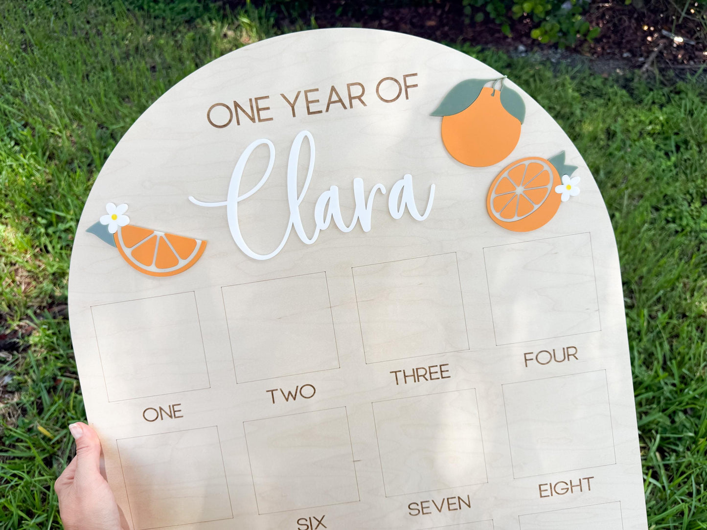 First Year Photo Board, One Little Cutie Orange First Birthday One Year of Photo Board, Orange Theme Birthday decor, Milestone Display