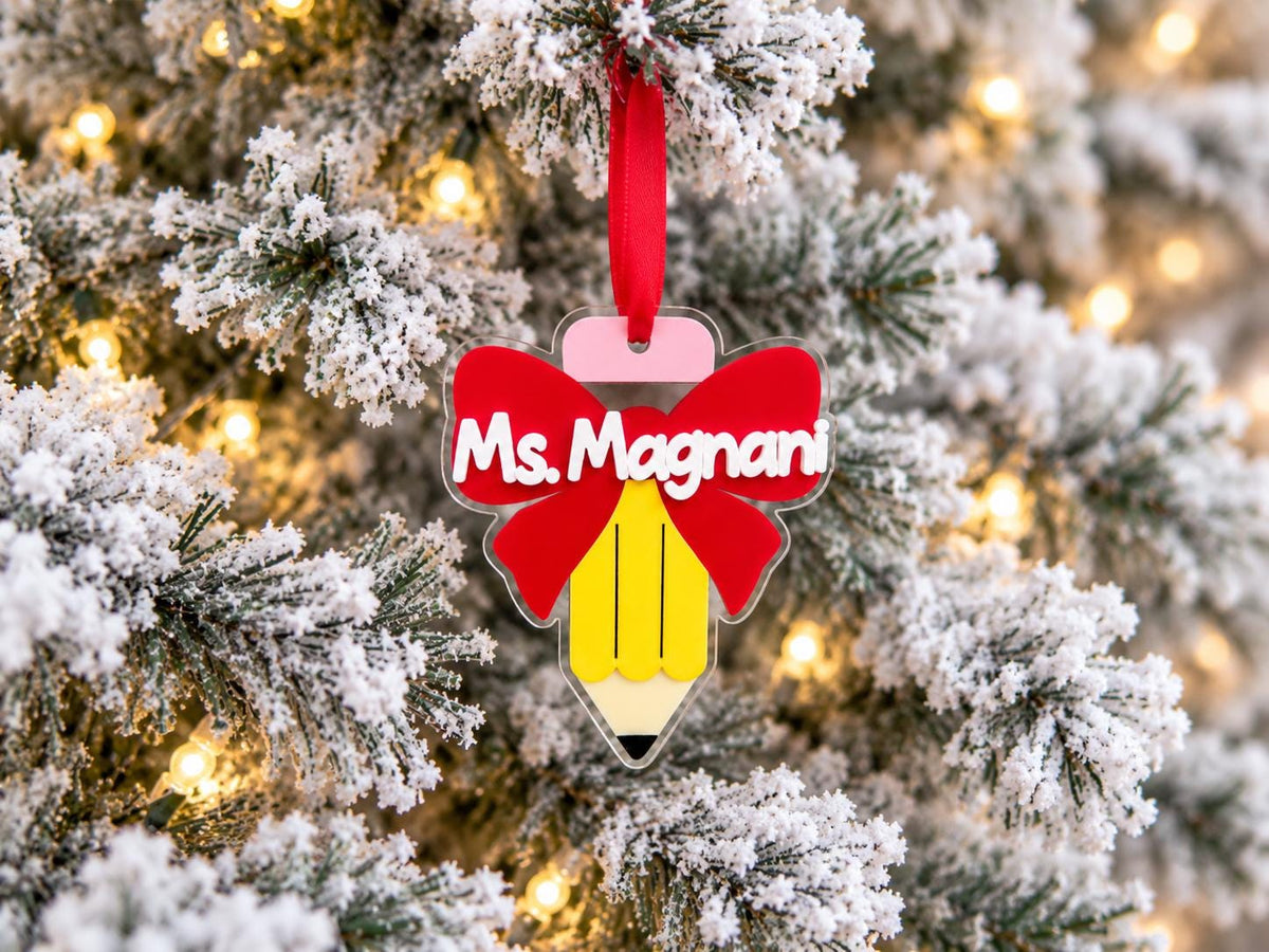 Teacher Christmas Ornament, Custom Teacher Name Ornament, Pencil Ornament, Teacher Gift, Personalized Christmas Gift, Acrylic Ornament