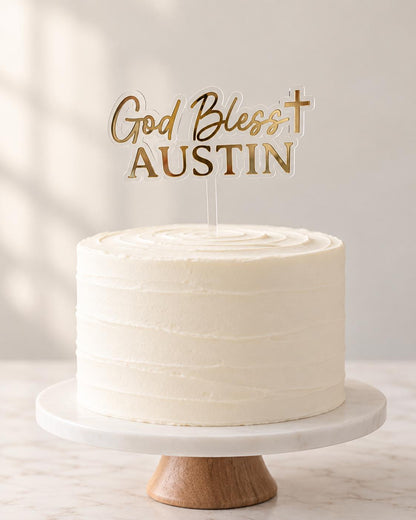God Bless Cake Topper Personalized Baptism Cake Topper Christening Cake Topper First Communion Confirmation Religious Cake Decor