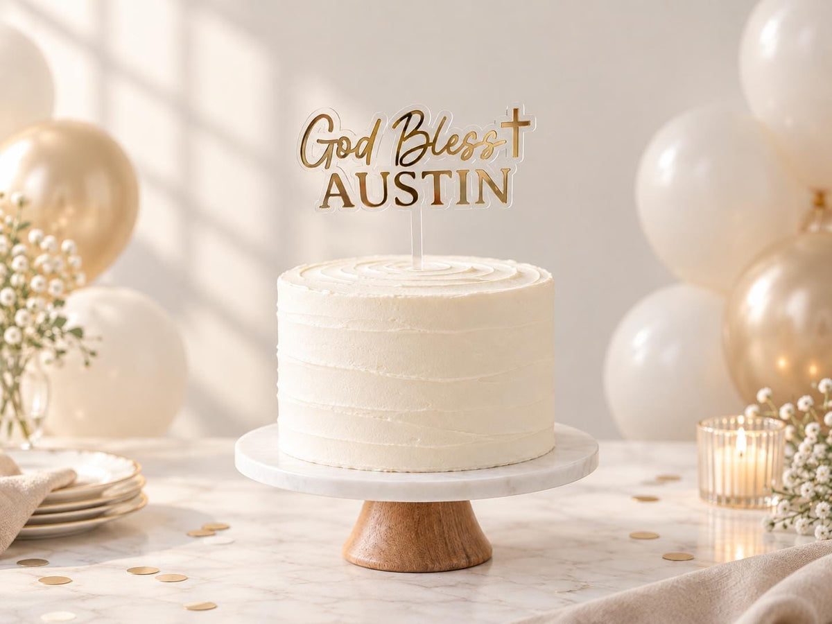 God Bless Cake Topper Personalized Baptism Cake Topper Christening Cake Topper First Communion Confirmation Religious Cake Decor