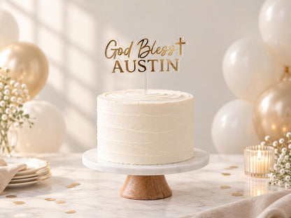 God Bless Cake Topper Personalized Baptism Cake Topper Christening Cake Topper First Communion Confirmation Religious Cake Decor