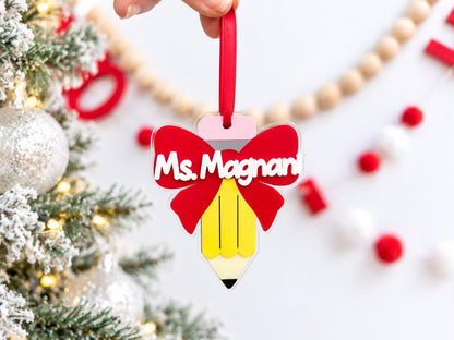 Teacher Christmas Ornament, Custom Teacher Name Ornament, Pencil Ornament, Teacher Gift, Personalized Christmas Gift, Acrylic Ornament