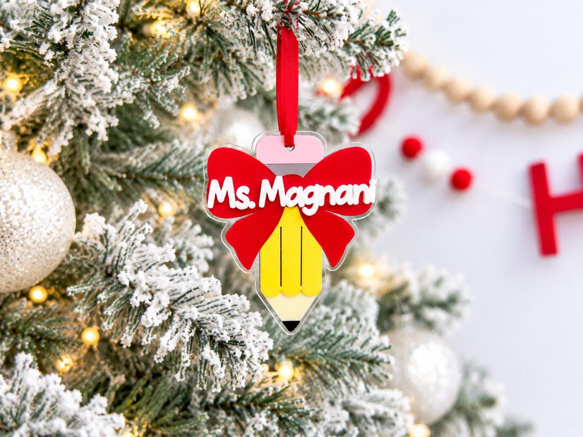 Teacher Christmas Ornament, Custom Teacher Name Ornament, Pencil Ornament, Teacher Gift, Personalized Christmas Gift, Acrylic Ornament