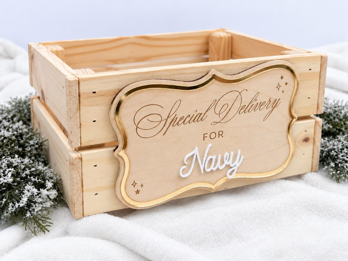 Christmas Eve Box – Personalized Holiday Crate with Name Plaque, Special Delivery Wooden Christmas Box for Kids, Santa Gift Box