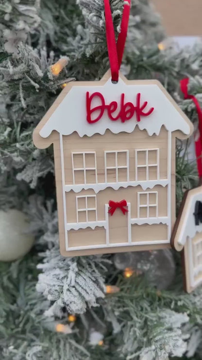 Last Name Ornament, Wooden Gingerbread House Family Ornament, Our First House Christmas Tag, 2024 Family Ornament, Snowy House Stocking Tag