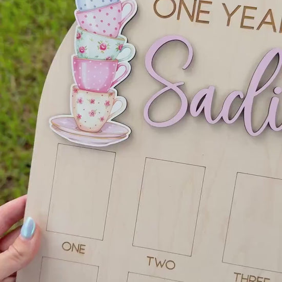 Tea Party First Birthday Milestone Board, One Year of Photo Board, Tea Party Theme Birthday Decor, One Year of Baby Girl Keepsake