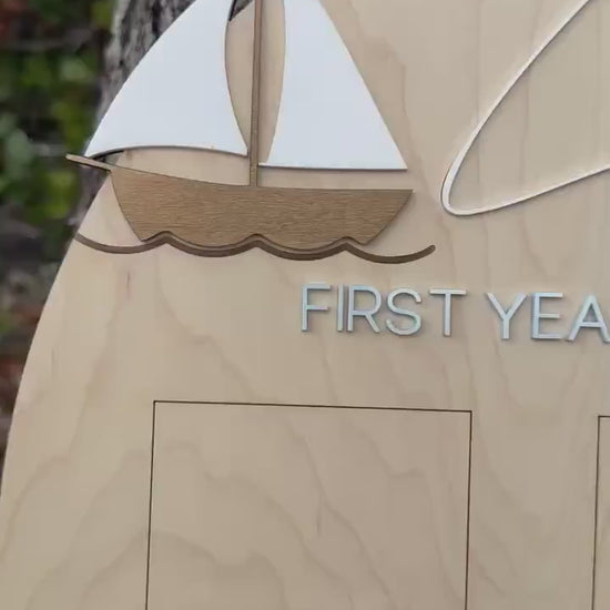 Sailboat First Birthday, Nautical First Year Photo Board, Sailing Into One Birthday Display, First Year Sailed By Photo Board, One Year Of
