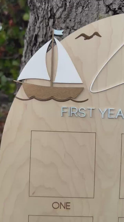Sailboat First Birthday, Nautical First Year Photo Board, Sailing Into One Birthday Display, First Year Sailed By Photo Board, One Year Of