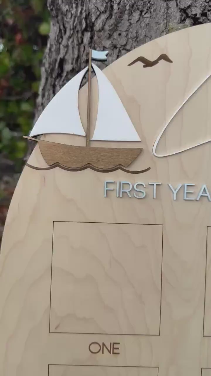 Sailboat First Birthday, Nautical First Year Photo Board, Sailing Into One Birthday Display, First Year Sailed By Photo Board, One Year Of