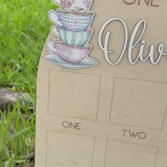 Onederland First Year of Photo Board, Wonderland First Birthday Party, Tea Party Birthday Decor, One Year of Sign, Milestone Photo Display