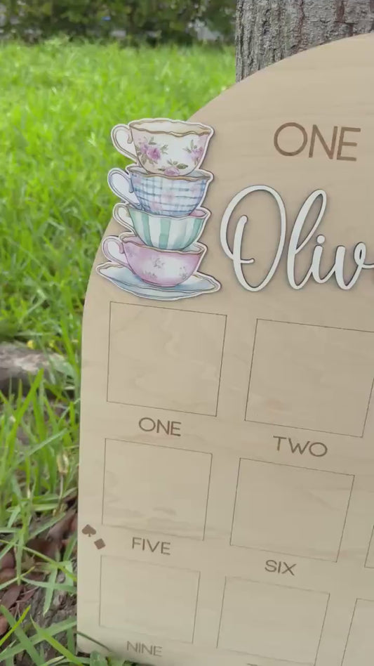 Onederland First Year of Photo Board, Wonderland First Birthday Party, Tea Party Birthday Decor, One Year of Sign, Milestone Photo Display