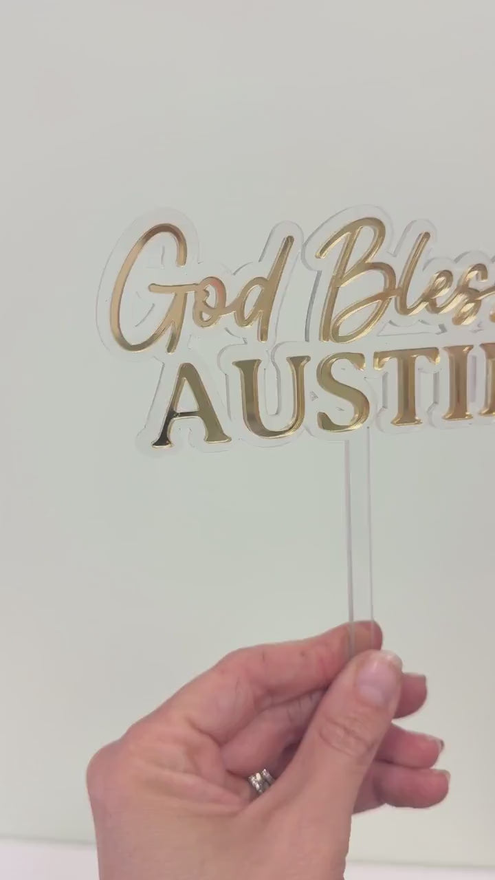God Bless Cake Topper Personalized Baptism Cake Topper Christening Cake Topper First Communion Confirmation Religious Cake Decor