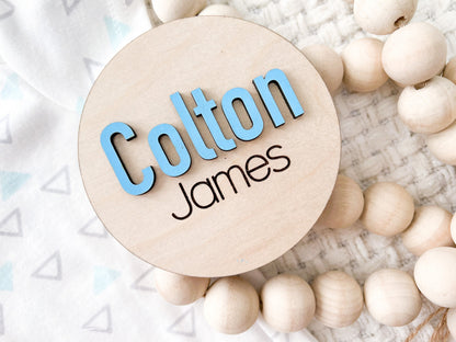 Personalized Baby Name Announcement Sign, 3D Hospital Name Wood Sign, Engraved Baby Name Circle , 3D Baby Name Reveal, Newborn Photo Prop