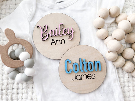 Personalized Baby Name Announcement Sign, 3D Hospital Name Wood Sign, Engraved Baby Name Circle , 3D Baby Name Reveal, Newborn Photo Prop