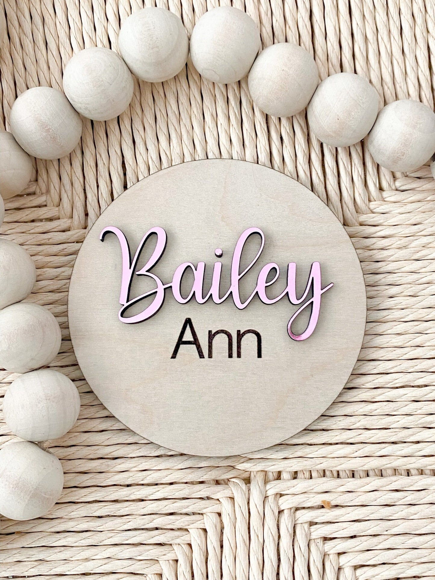 Personalized Baby Name Announcement Sign, 3D Hospital Name Wood Sign, Engraved Baby Name Circle , 3D Baby Name Reveal, Newborn Photo Prop