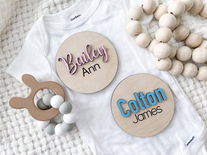Personalized Baby Name Announcement Sign, 3D Hospital Name Wood Sign, Engraved Baby Name Circle , 3D Baby Name Reveal, Newborn Photo Prop