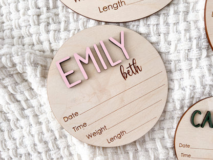 Spanish Baby Name Announcement Sign, 3D Hospital Name Wood Sign, Birth Stats Announcement Sign, Newborn Photo Prop, Engraved Baby Name Sign