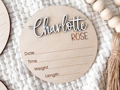 Spanish Baby Name Announcement Sign, 3D Hospital Name Wood Sign, Birth Stats Announcement Sign, Newborn Photo Prop, Engraved Baby Name Sign