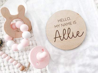 Personalized Wood Baby name Sign, Hello My Name Is Birth Announcement Sign, Hospital Photo Prop, Baby Name Announcement, Engraved Wood Sign