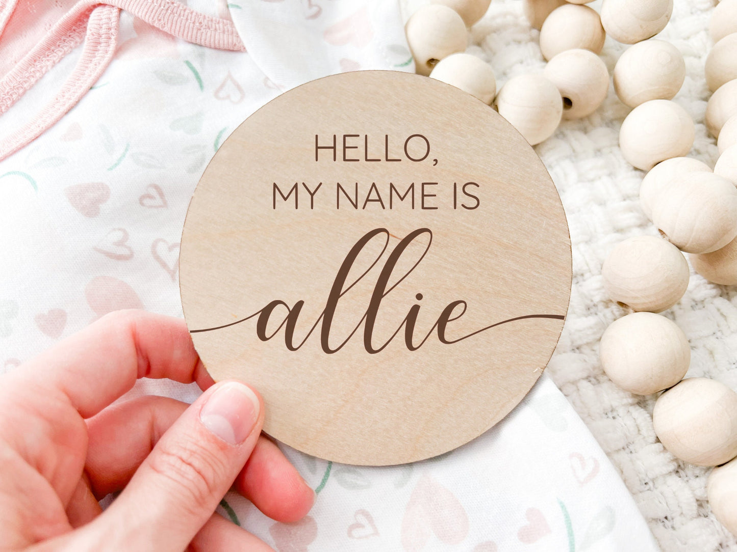 Personalized Wood Baby name Sign, Hello My Name Is Birth Announcement Sign, Hospital Photo Prop, Baby Name Announcement, Engraved Wood Sign