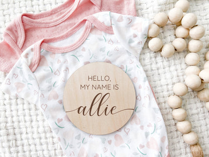 Personalized Wood Baby name Sign, Hello My Name Is Birth Announcement Sign, Hospital Photo Prop, Baby Name Announcement, Engraved Wood Sign