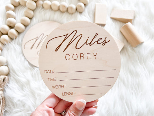 Engraved Baby Stats and Name Signs - Addilyn - Miles Font