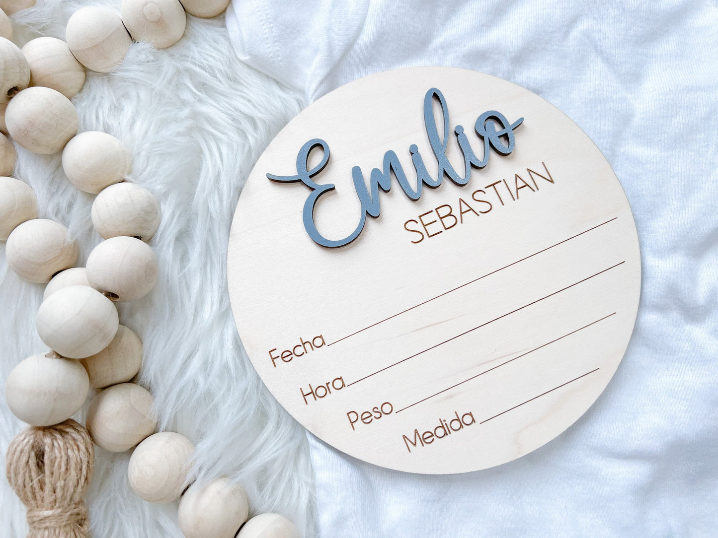 Spanish Baby Name Announcement Sign, 3D Hospital Name Wood Sign, Birth Stats Announcement Sign, Newborn Photo Prop, Engraved Baby Name Sign