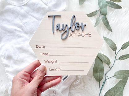 Baby Hexagon Name Birth Stats Announcement Sign