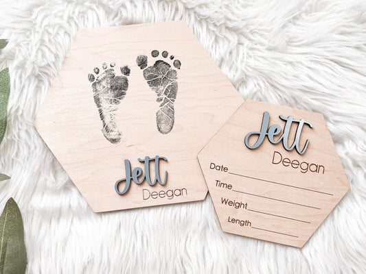 Footprint Name Sign for Hospital, Hospital Footprint Sign, Baby Announcement Sign, Baby Birth Stats Sign, Newborn Announcement Sign
