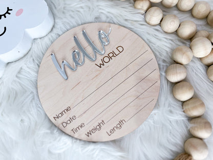 Hello World Sign for Hospital, Newborn Birth Announcement Sign, Newborn Name Wood Sign, Gender Neutral Baby Name Sign, Birth Stats Sign
