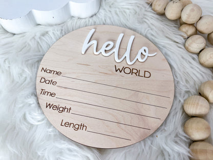 Hello World Sign for Hospital, Newborn Birth Announcement Sign, Newborn Name Wood Sign, Gender Neutral Baby Name Sign, Birth Stats Sign